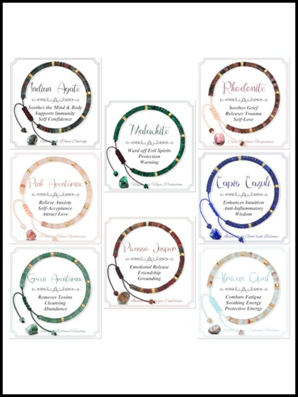 8pcs Natural Stone Healing Crystal Gemstone Bracelets Set for Women Adjustable